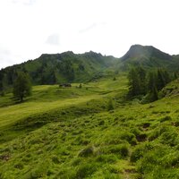 Der Weg führt oberhalb der Stöcklalm rechts des mittleren Klotzes auf den Kamm | 25.06.2011 | 10:24 Uhr